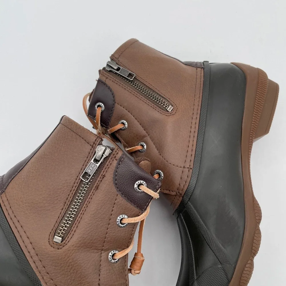 Sperry Saltwater Duck Boot Leather Womens 7.5 Brown Black STS80524 Weatherproof